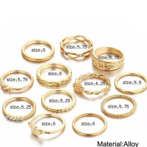 12 Ring Set Bohemian Gold Stackable - Picture 4 of 5